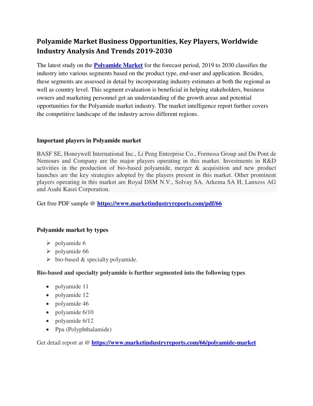 polyamide market business opportunities