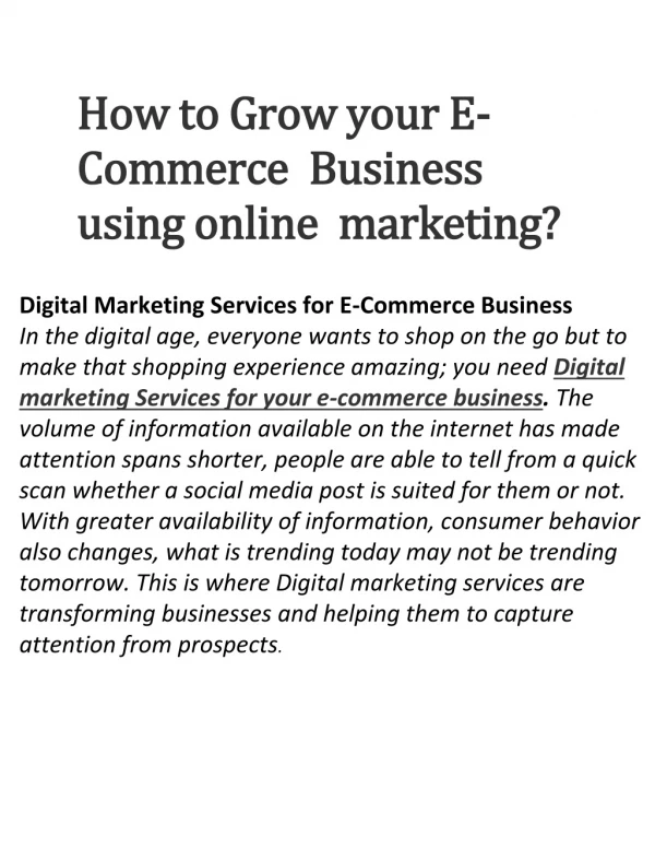 How to Grow your E-Commerce Business using online marketing.