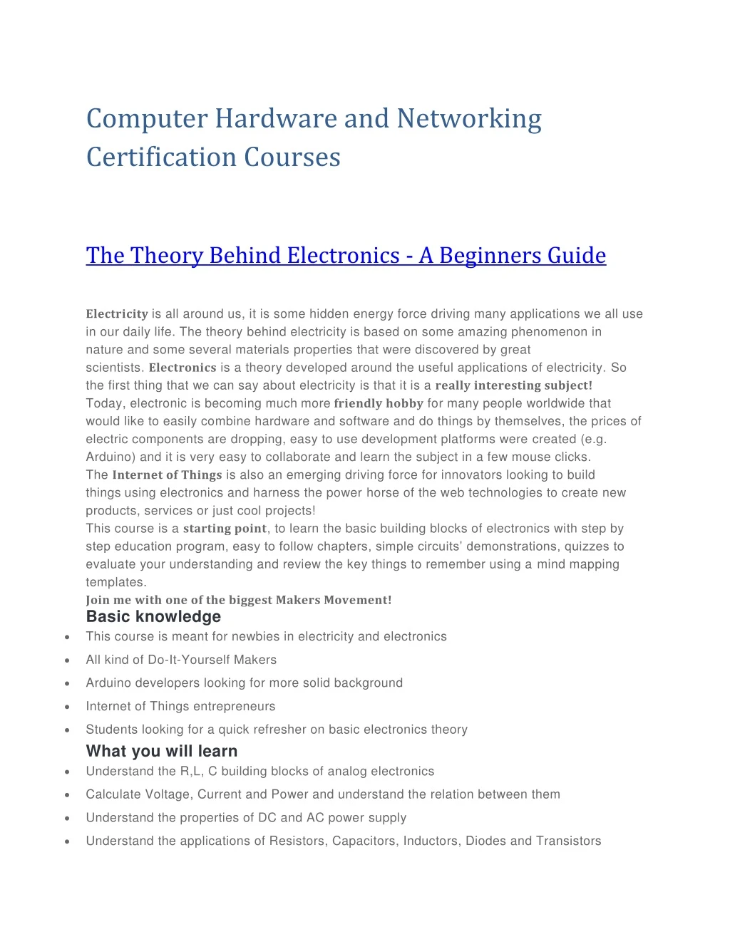 computer hardware and networking certification