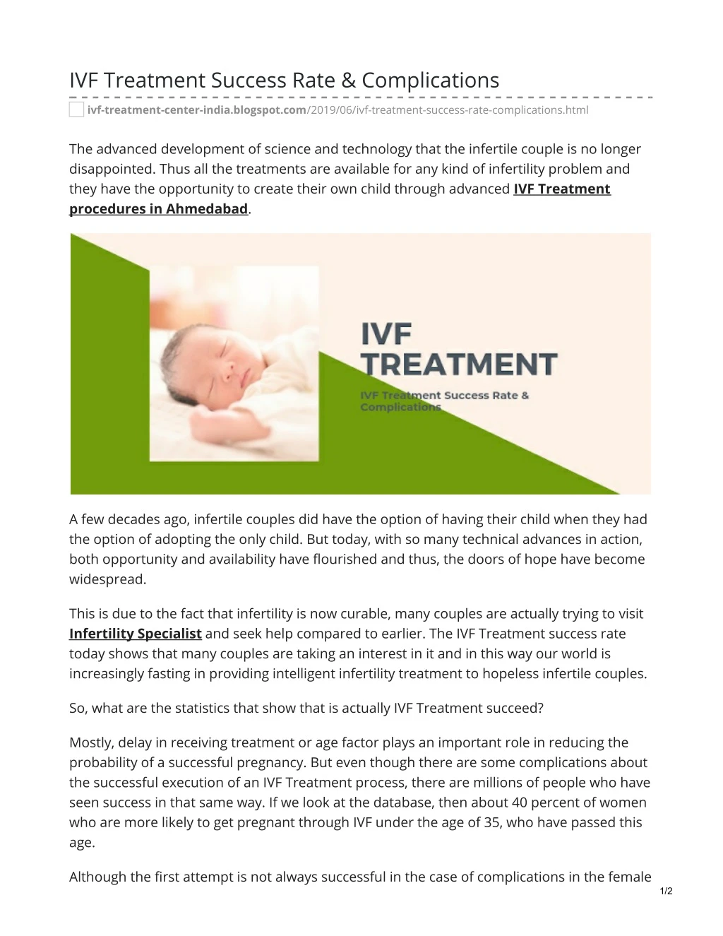 ivf treatment success rate complications