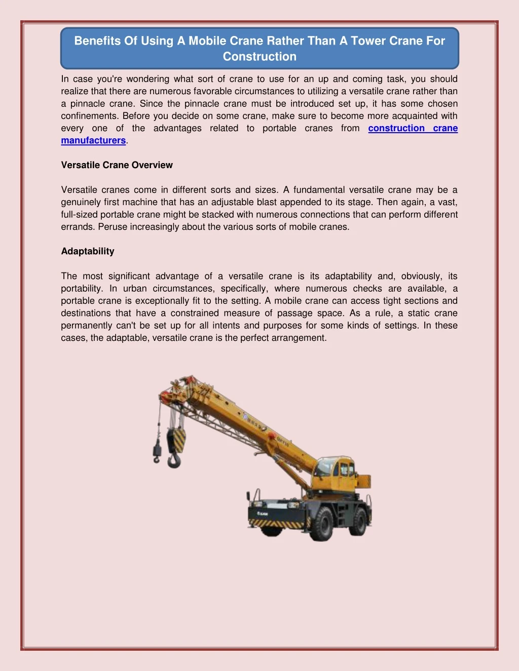 benefits of using a mobile crane rather than