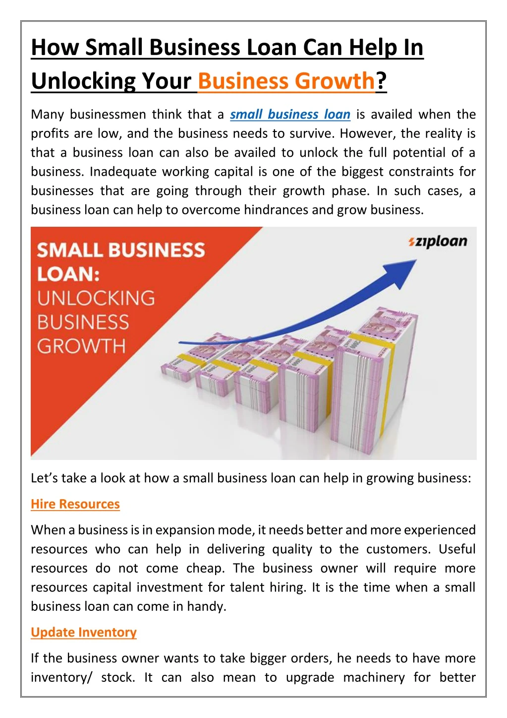 how small business loan can help in unlocking