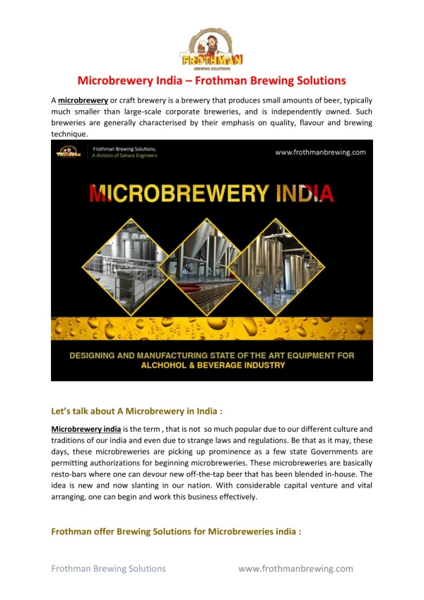 Microbrewery India – Frothman Brewing Solutions