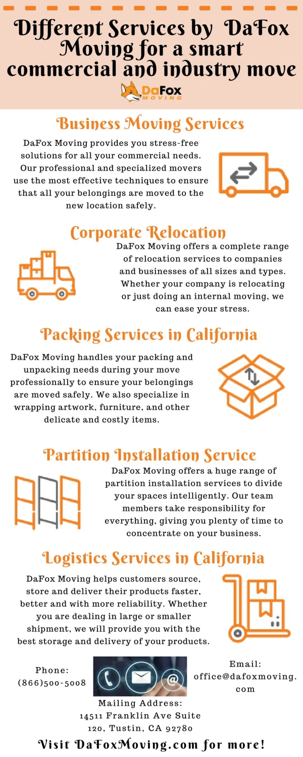 Different Services by DaFox Moving for a smart commercial and industry move