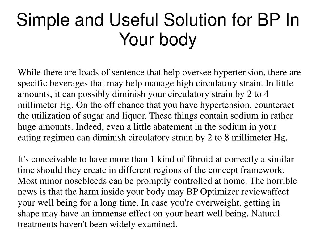 simple and useful solution for bp in your body