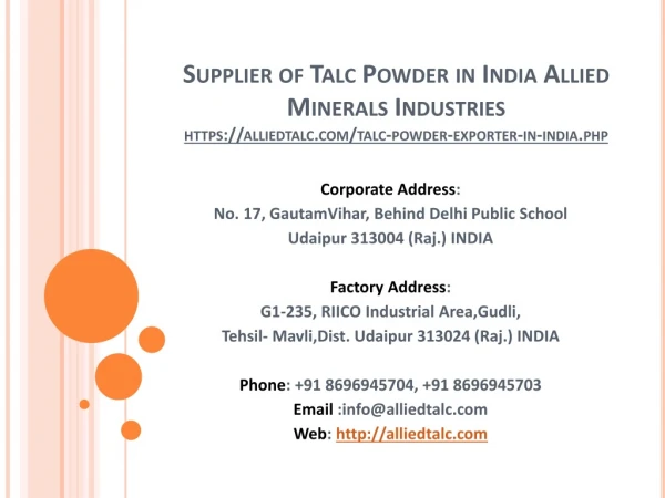 Supplier of Talc Powder in India Allied Minerals Industries