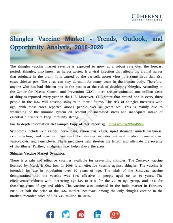 Shingles Vaccine Market - Trends, Outlook, and Opportunity Analysis, 2018-2026