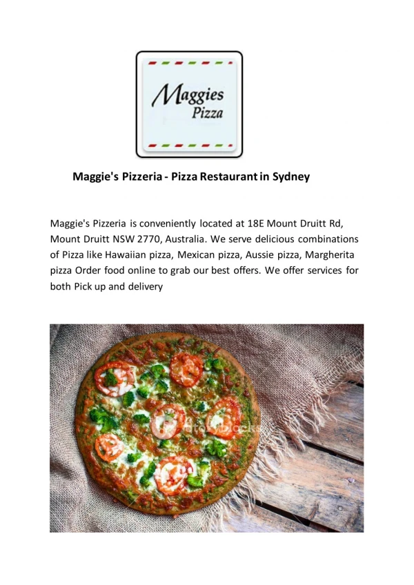 5% Off - Maggie's Pizzeria-Mount Druitt - Order Food Online
