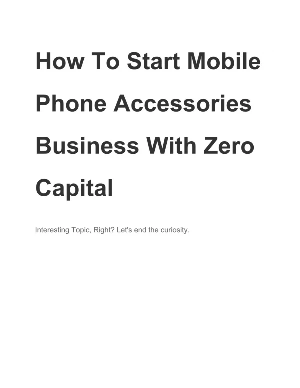 How To Start Mobile Phone Accessories Business With Zero Capital