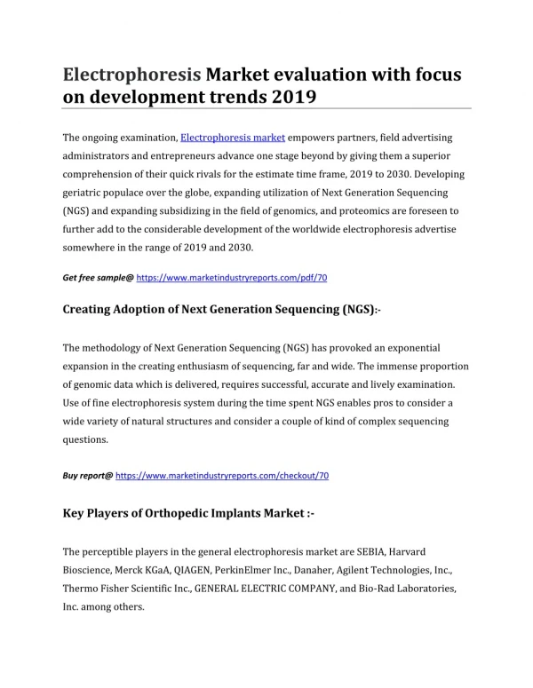 Electrophoresis Market evaluation with focus on development trends 2019