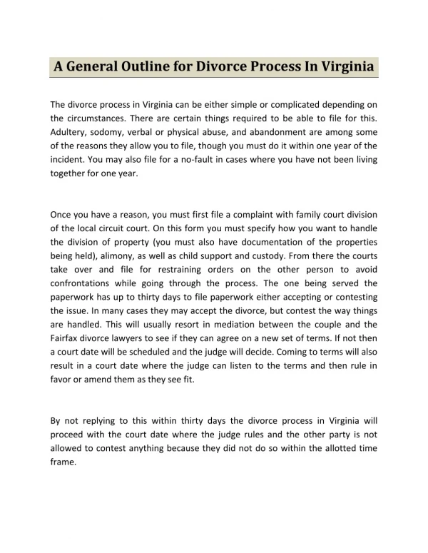 A General Outline for Divorce Process In Virginia