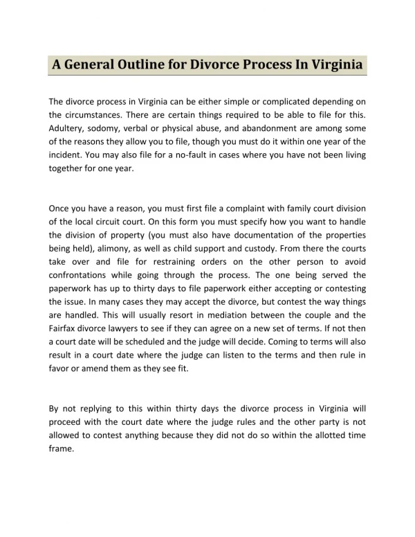 a general outline for divorce process in virginia