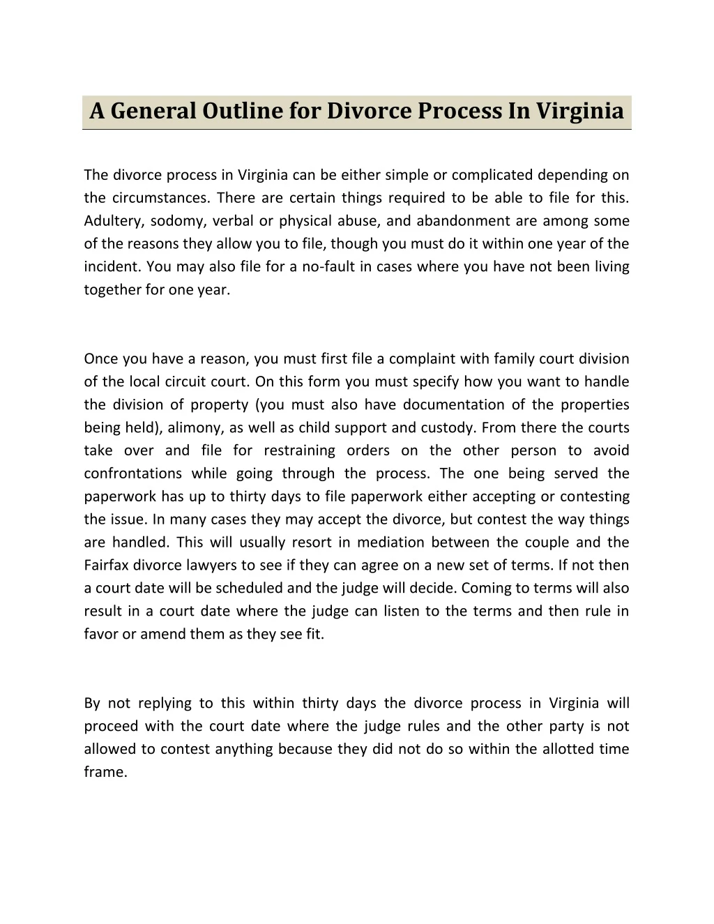 a general outline for divorce process in virginia