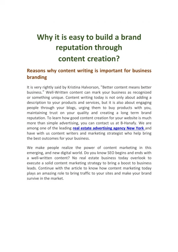 Why it is easy to build a brand reputation through content creation?