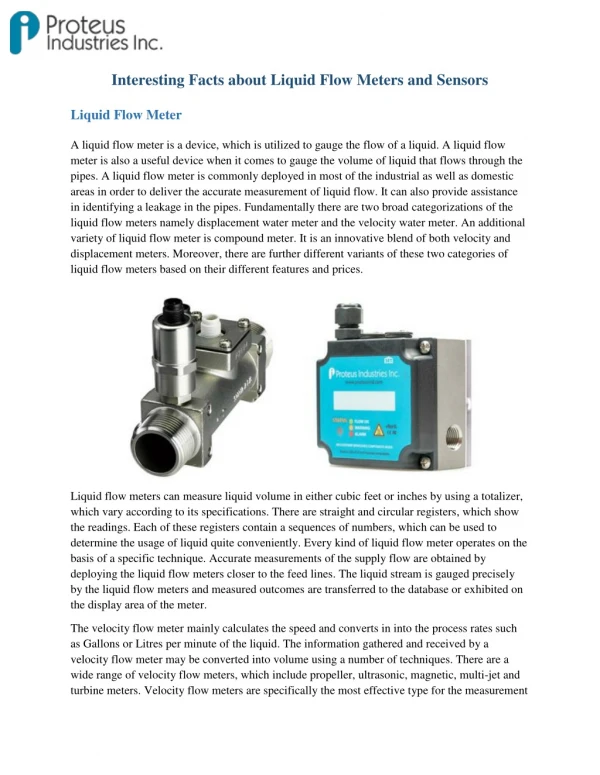 Interesting Facts about Liquid Flow Meters and Sensors