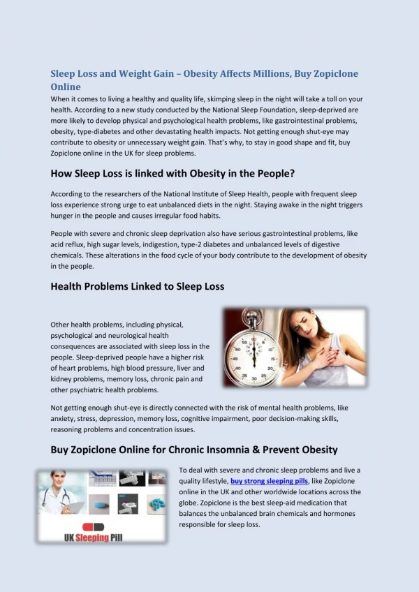 Buy Zopiclone Online for Chronic Insomnia & Prevent Obesity