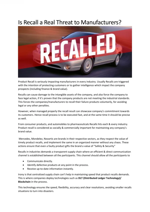 Is Recall a Real Threat to Manufacturers?