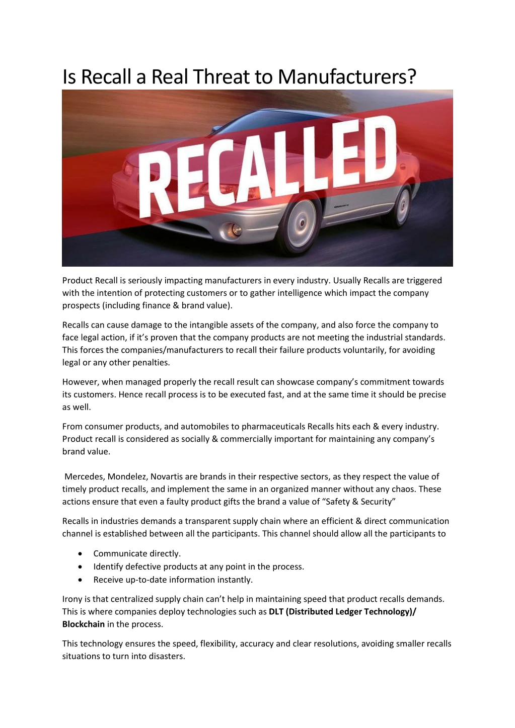 is recall a real threat to manufacturers