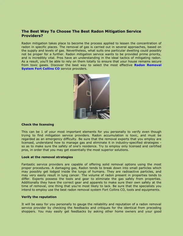 Radon Removal System Fort Collins CO