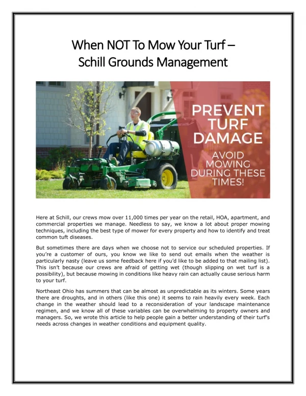 When NOT To Mow Your Turf - Schill Grounds Management