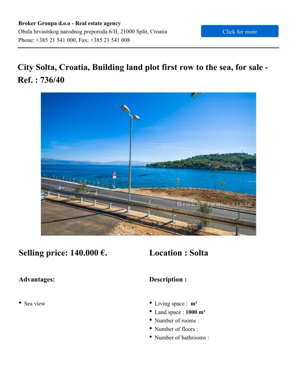 Croatia, Solta - Building Land Plot for Sale