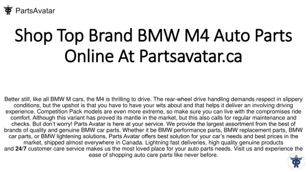 Shop Best Quality BMW M4 Parts From Online At Parts Avatar Canada
