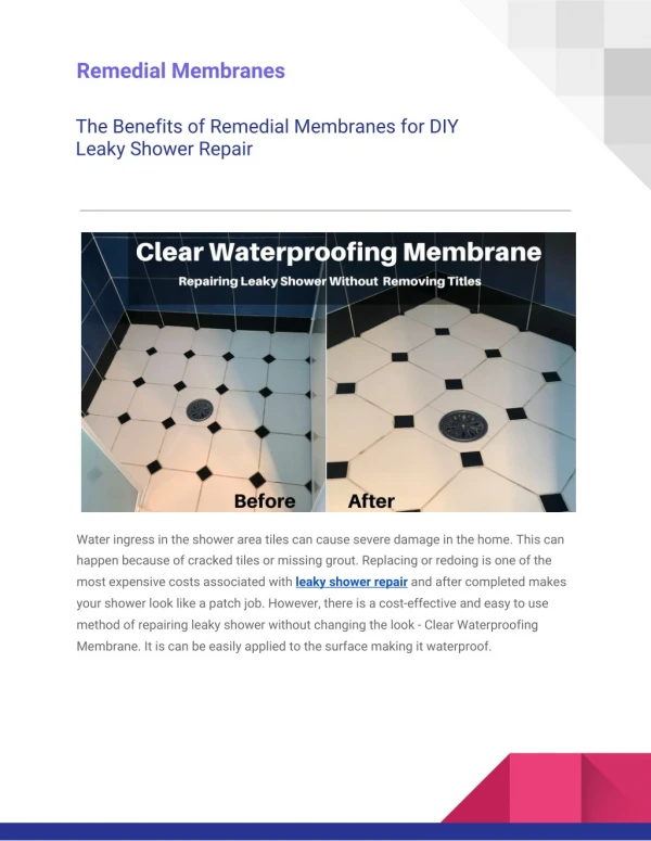 The Benefits of Remedial Membranes for DIY Leaky Shower Repair