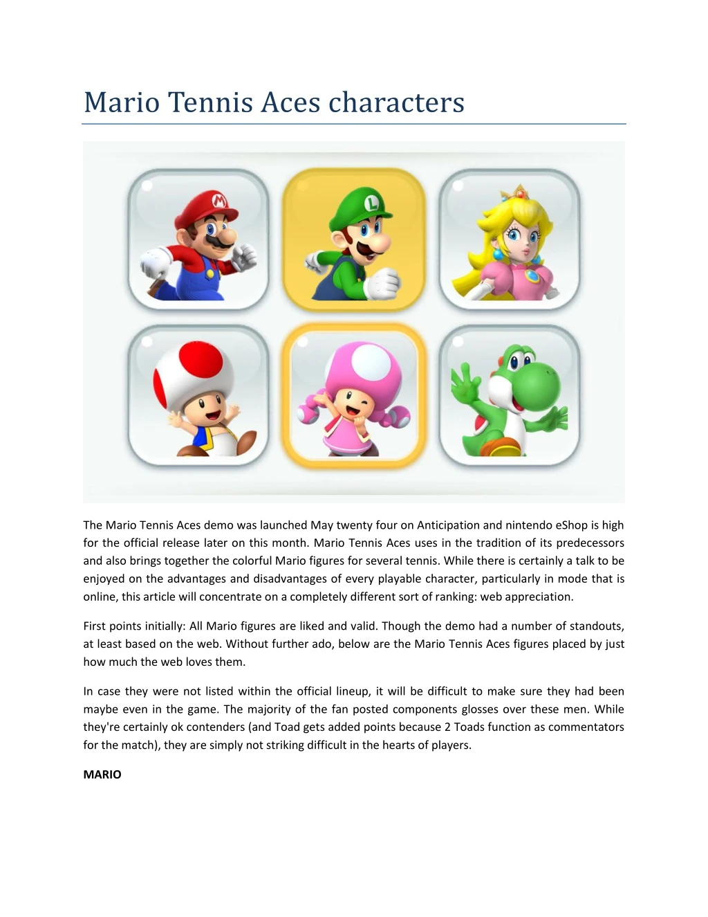 mario tennis aces characters