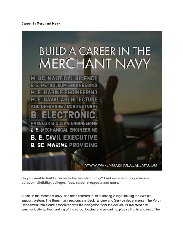 Do you want to build a career in the Merchant Navy - Varren Maritime Academy