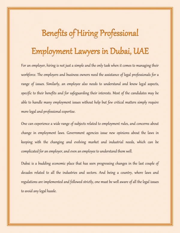 Benefits of Hiring Professional Employment Lawyers in Dubai, UAE