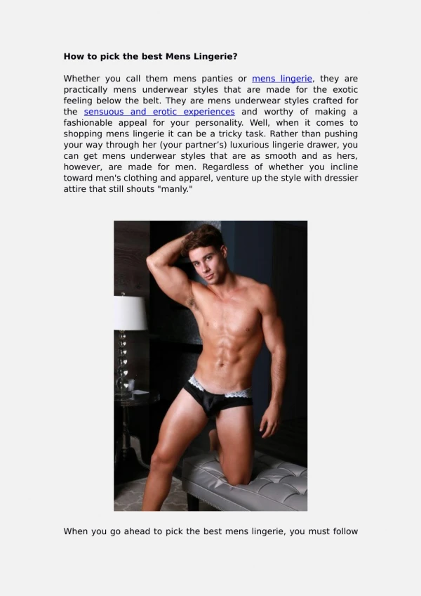 How to pick the best Mens Lingerie?