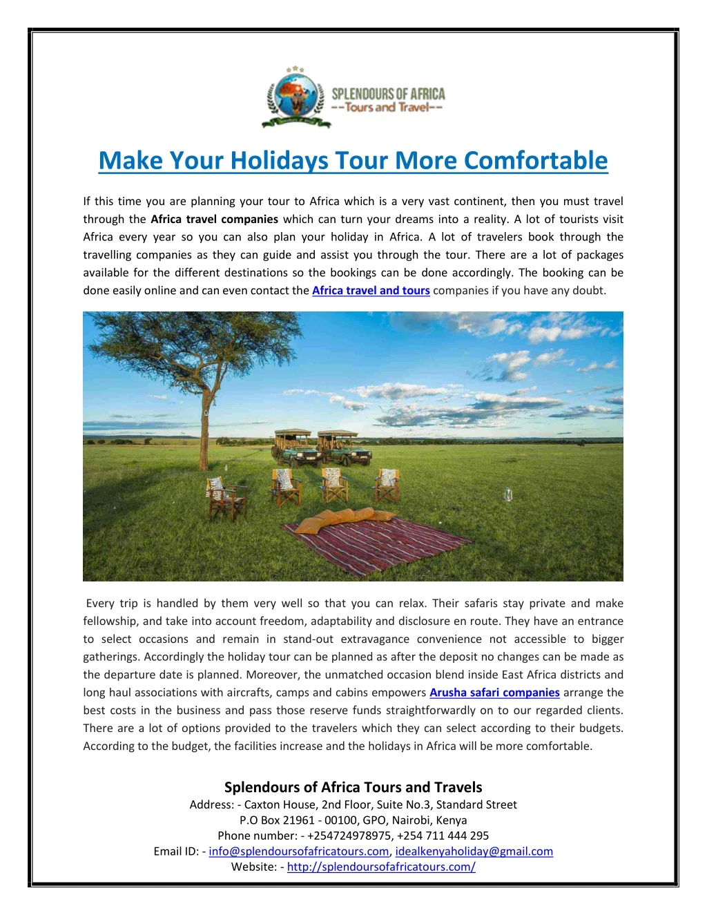 make your holidays tour more comfortable