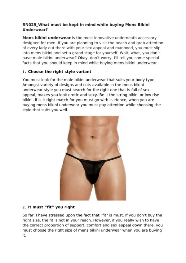What must be kept in mind while buying mens bikini underwear?