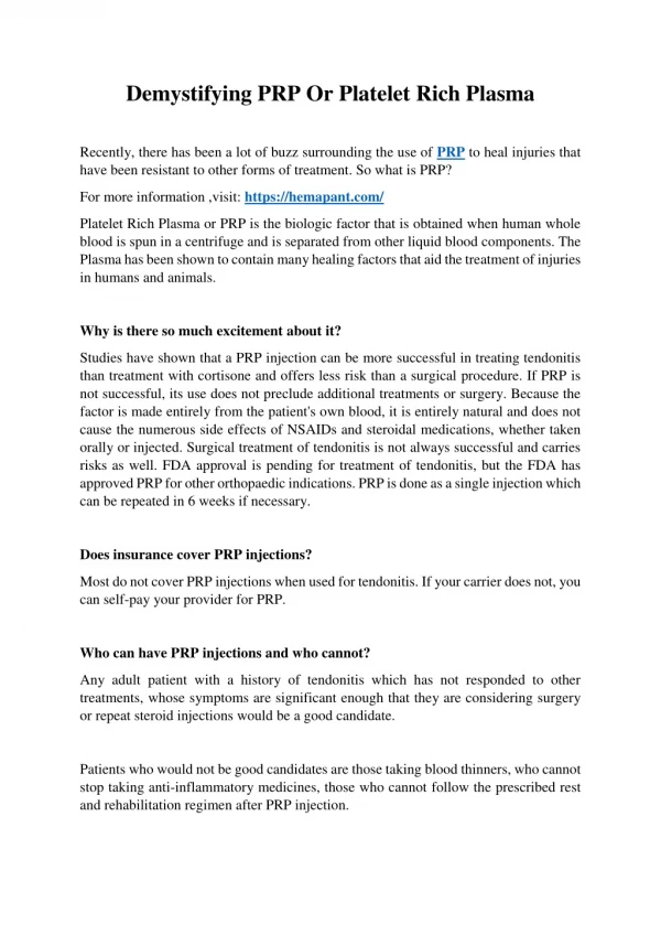 Demystifying PRP Or Platelet Rich Plasma