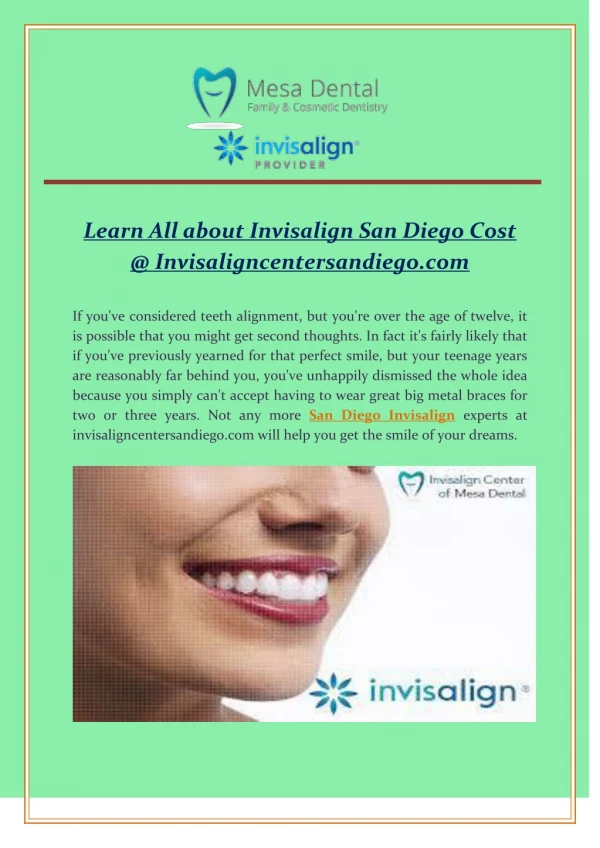 Learn All about Invisalign San Diego Cost @ Invisaligncentersandiego.com