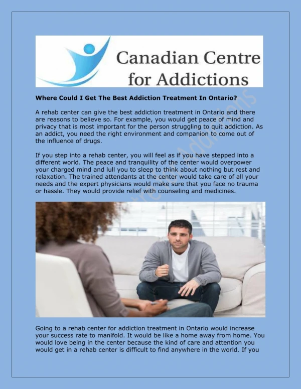 Where Could I Get The Best Addiction Treatment In Ontario?
