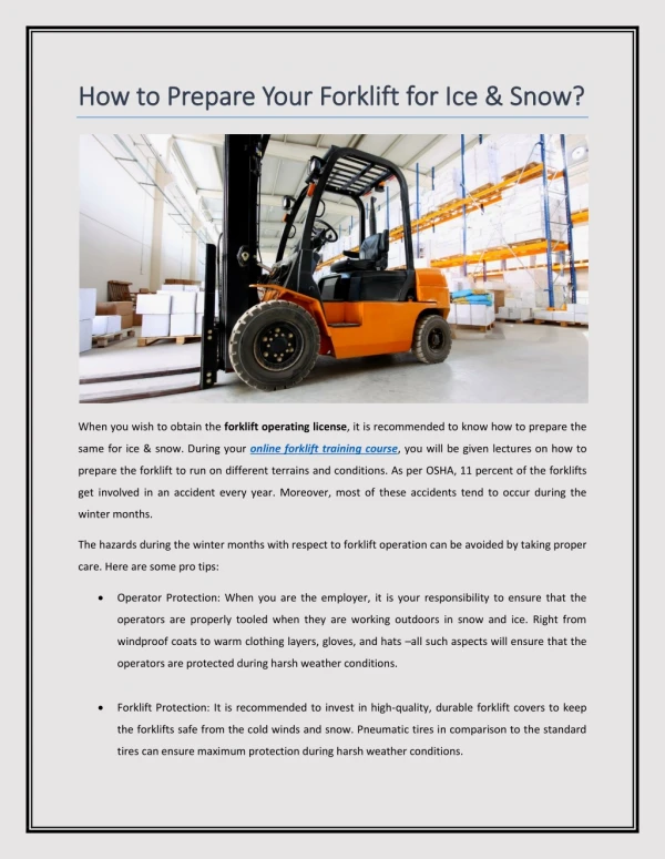 How to Prepare Your Forklift for Ice & Snow?