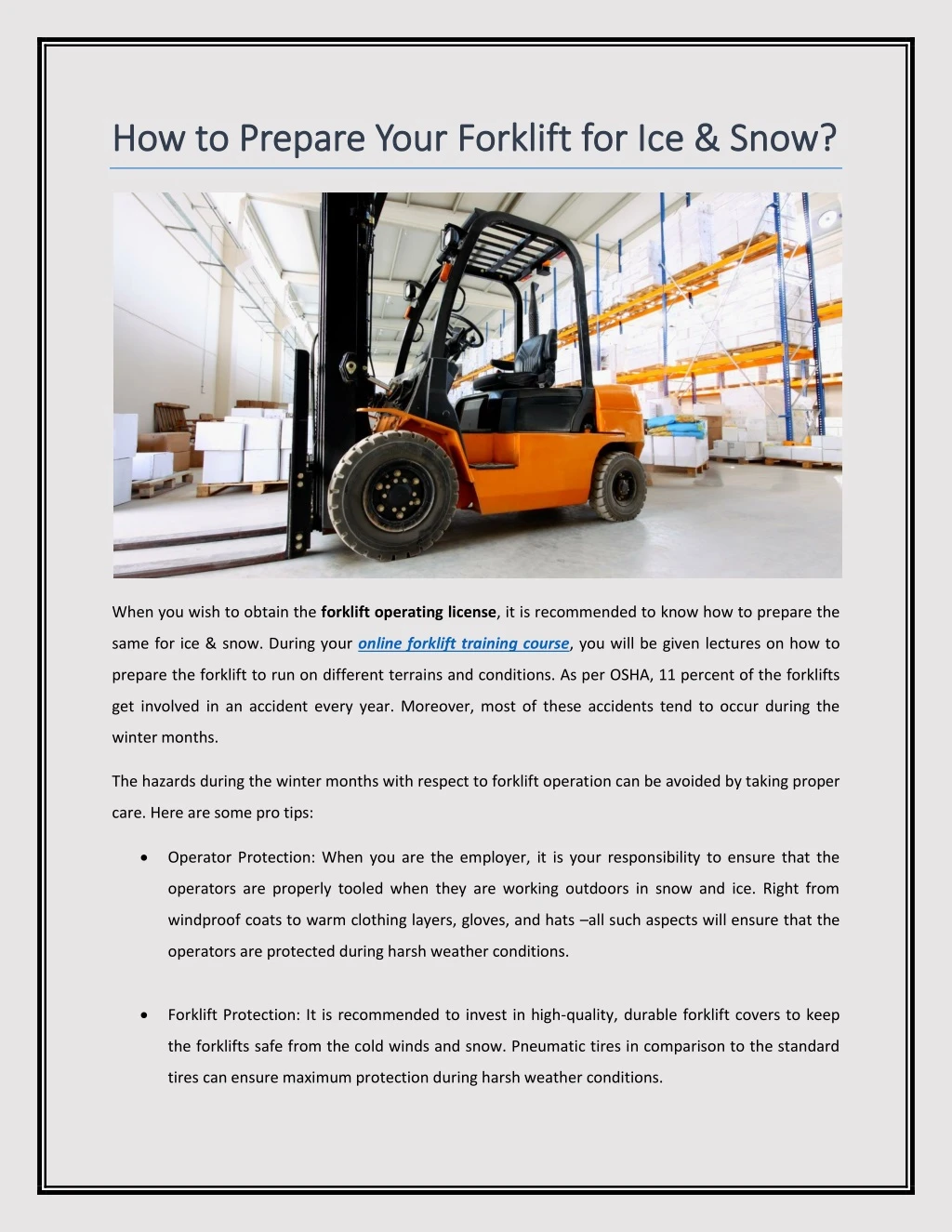 how to prepare your forklift for ice snow
