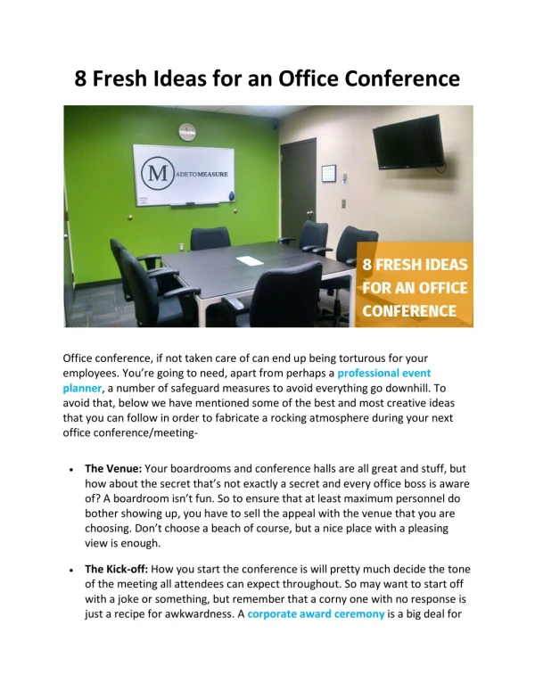 Best 8 Fresh Ideas for an Office Conference
