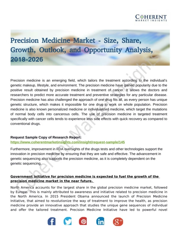 Precision Medicine Market Grow Owning to Innovations in Technology