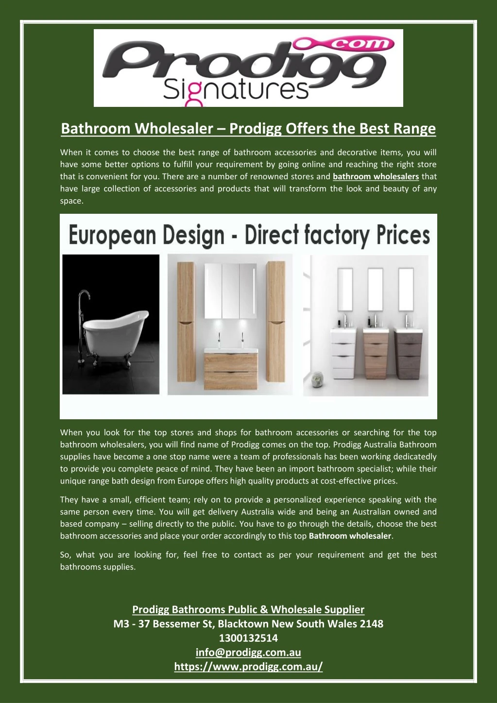 bathroom wholesaler prodigg offers the best range