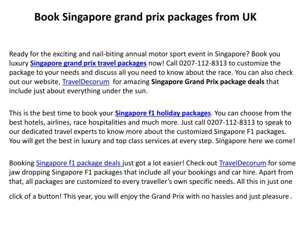 Get Cheap Grand Prix Packages Call 0207-112-8313
