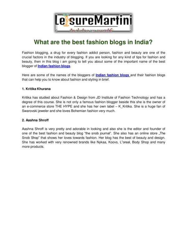What are the best fashion blogs in India?