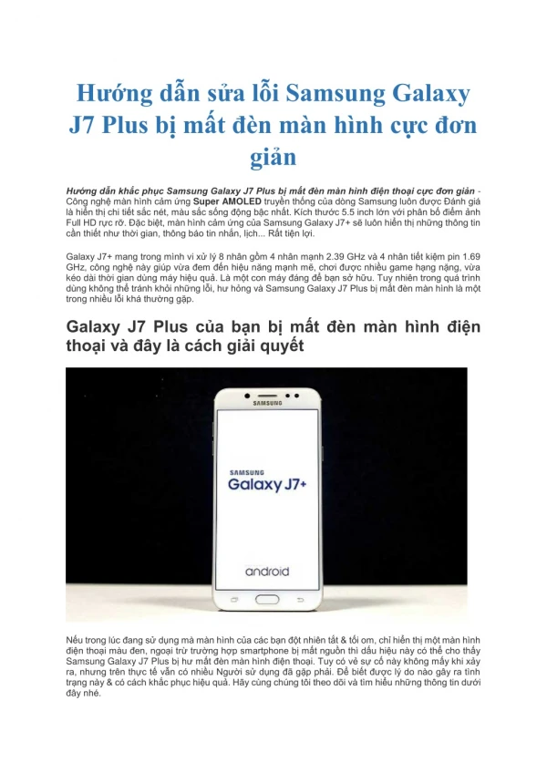 Hướng dẫn sửa lỗi Samsung Galaxy J7 Plus bị mất đèn màn hình cực đơn giản