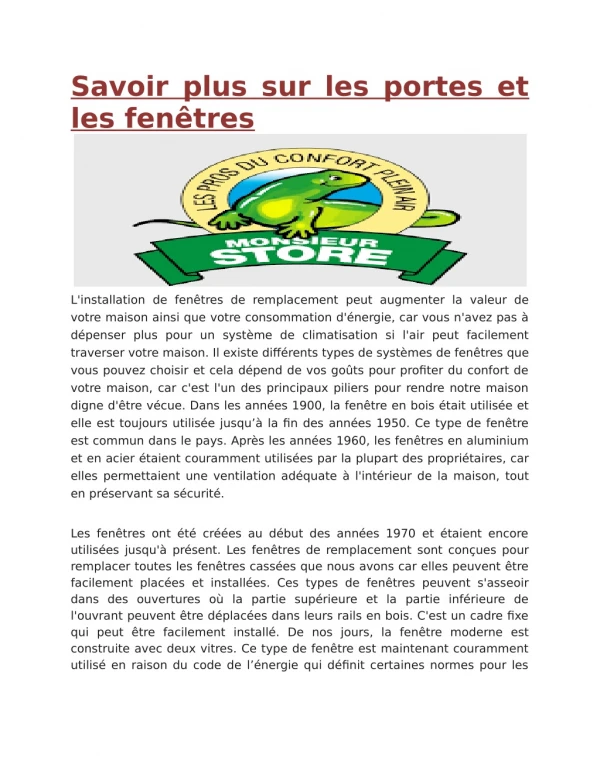 savoir plus sur les portes et les fen tres