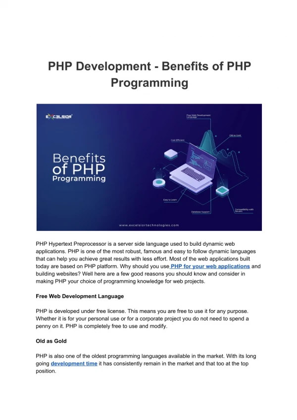 PHP Development - Benefits of PHP Programming