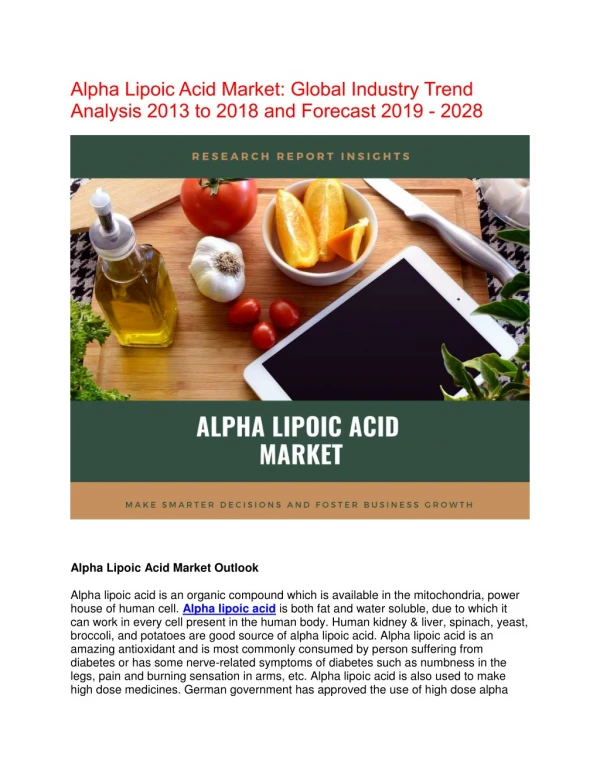 Alpha Lipoic Acid Market Market Market research Sales Forecasts Reveal Positive Growth Through 2028