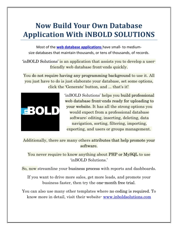 Now Build Your Own Database Application With iNBOLD SOLUTIONS
