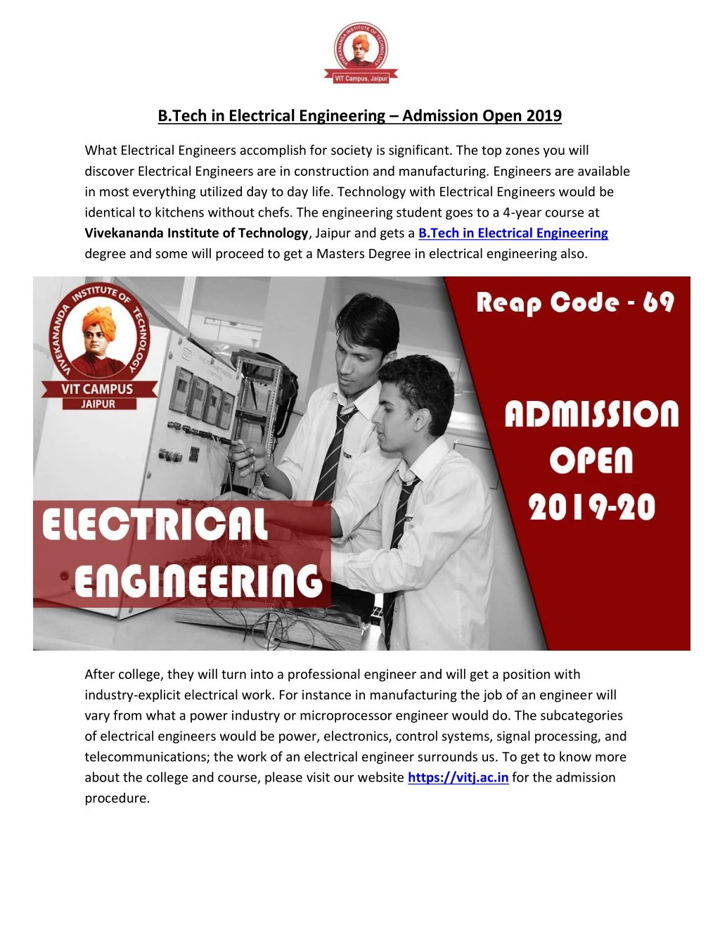b tech in electrical engineering admission open
