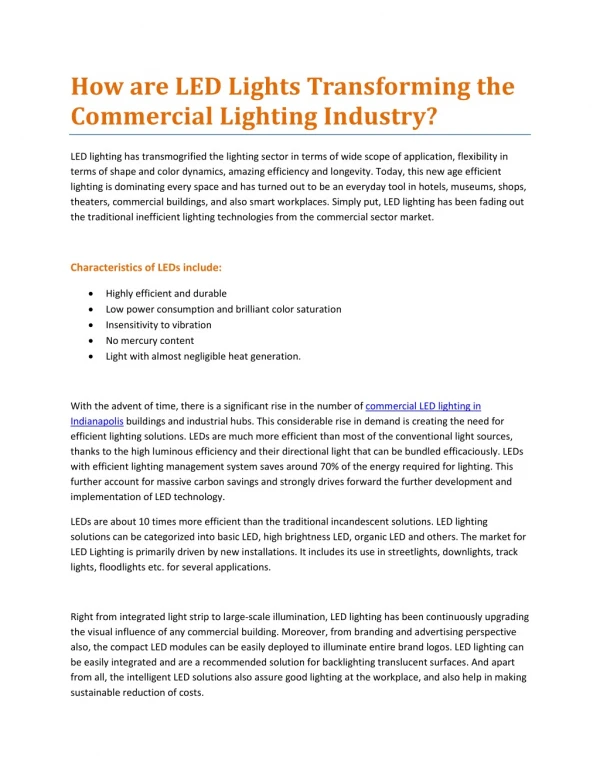 How are LED Lights Transforming the Commercial Lighting Industry